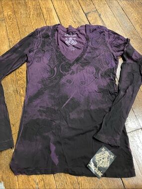 Archaic Purple and Black V-Neck Long Sleeve Top